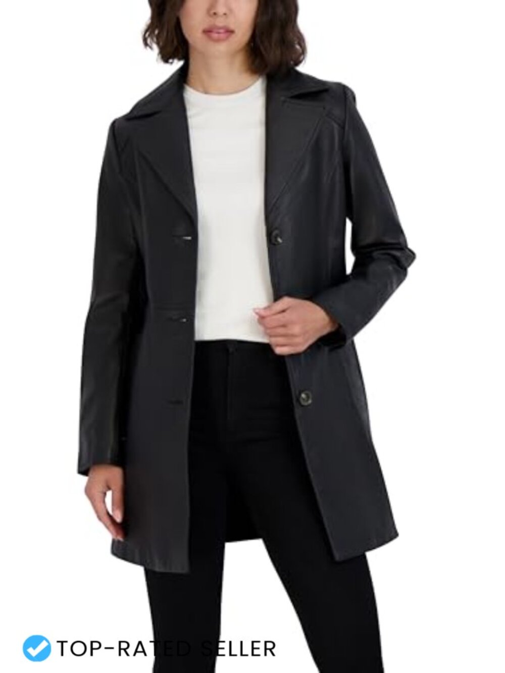 Lambskin Leather Trench Coat Tie Belt Notch Collar Mid-Length